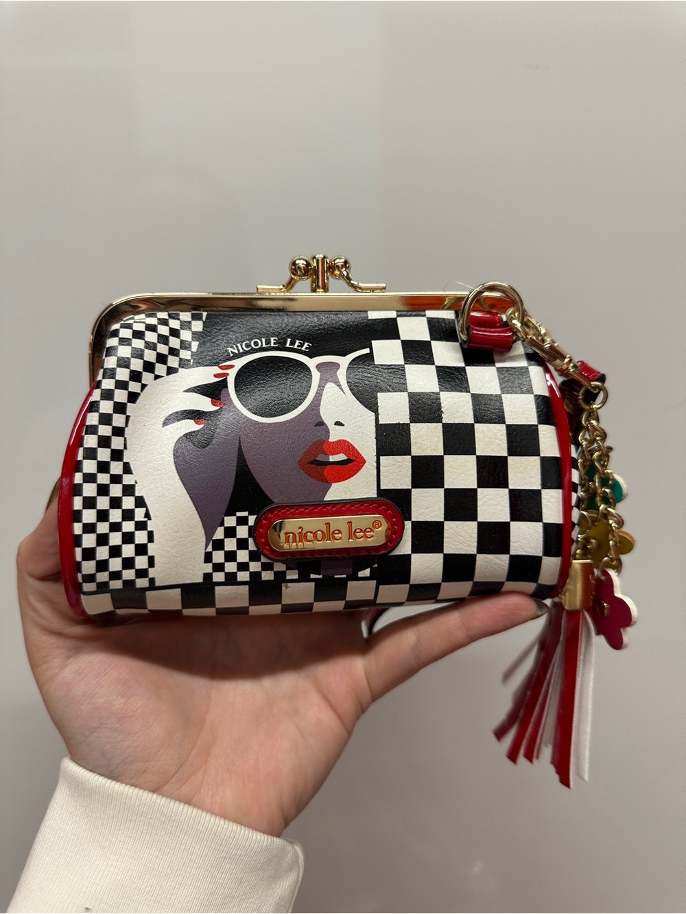Nicole Lee Black & White Checker Coinpurse  (stain on the side)